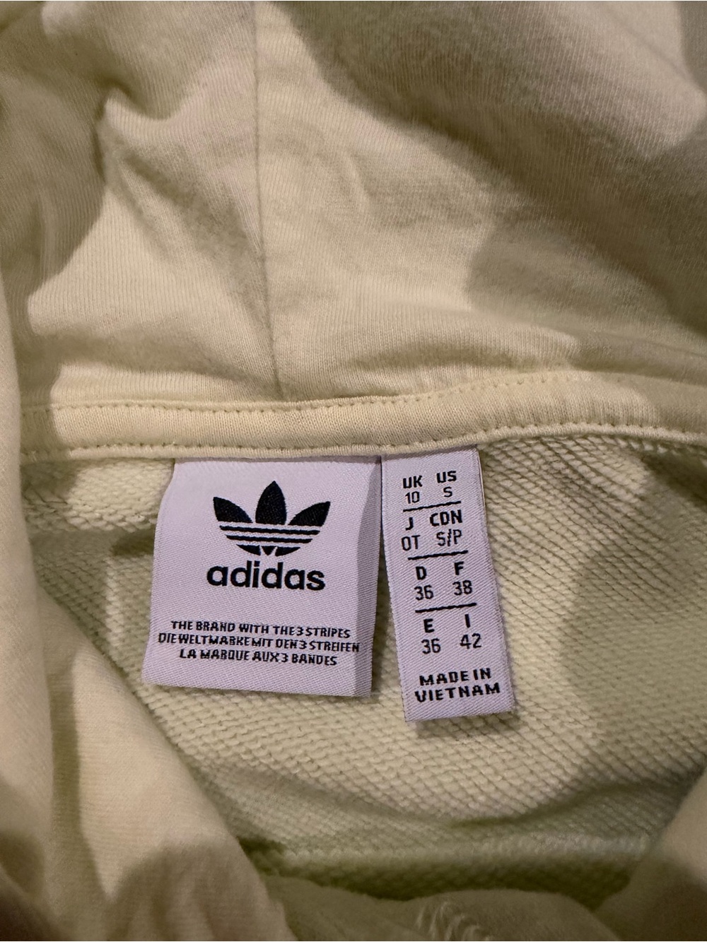 adidas Pale Yellow Cropped Hoodie with Yellow Stripes - Picture 4 of 4